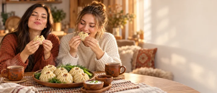 Внутри буузы — мясо и сок Внутри буузы — мясо и сок
